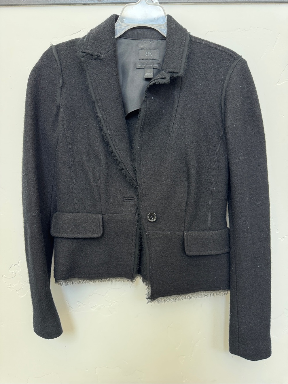 Banana Republic Black Cropped Frayed-Edge Wool Blend Blazer size 2